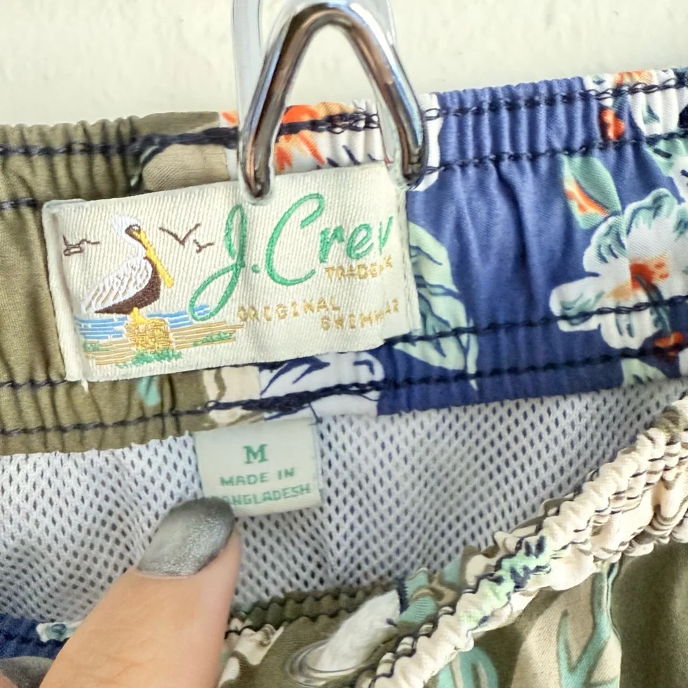 J. Crew Men's Blue Green Floral Swim Trunks Shorts Size Medium